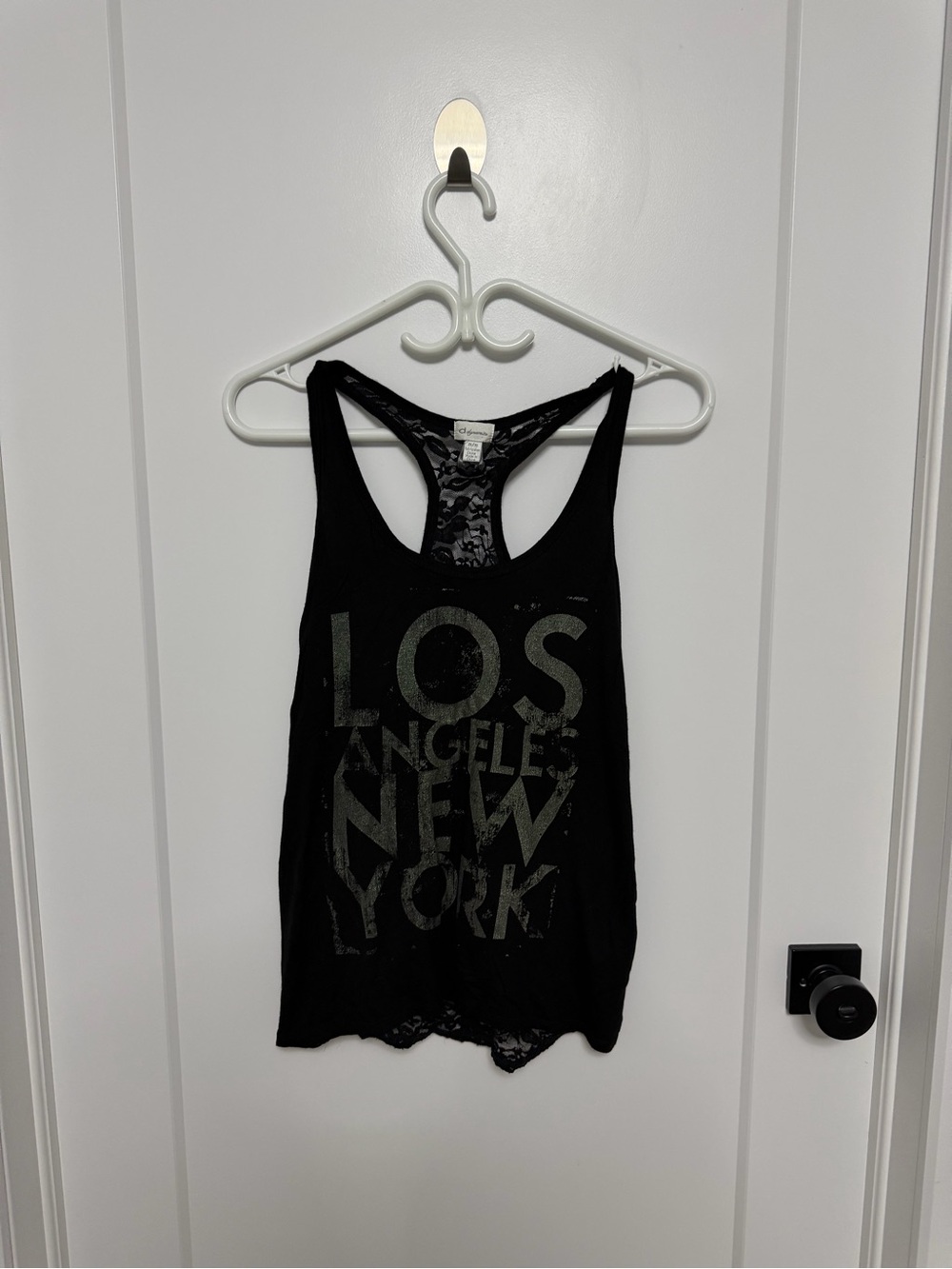 Dynamite Black Los Angeles New York Graphic Lace Racerback Tank Top - Size M